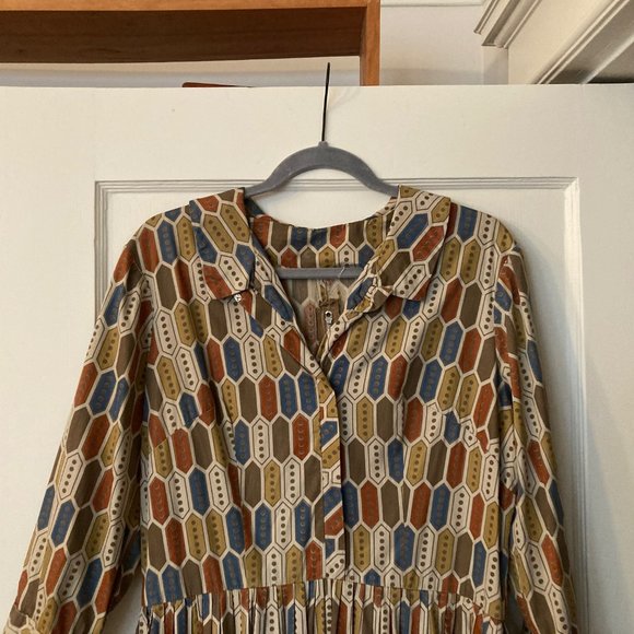 Vintage Pleated Printed Dress Large - Picture 4 of 9